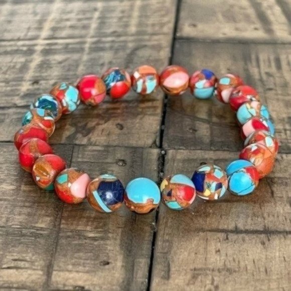 8mm Imperial Jasper Stretch Bead Bracelet - Picture 3 of 5